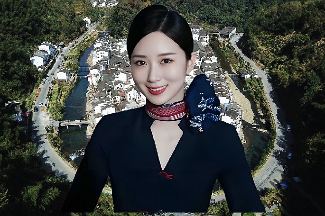 她说着，往后退了两步，然后伸出一只手，指着空中