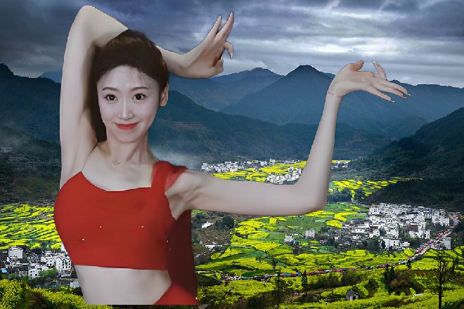 红色妖姬一蹬腿，运转轻功，追着那黑衣人也上了一棵竹子上面